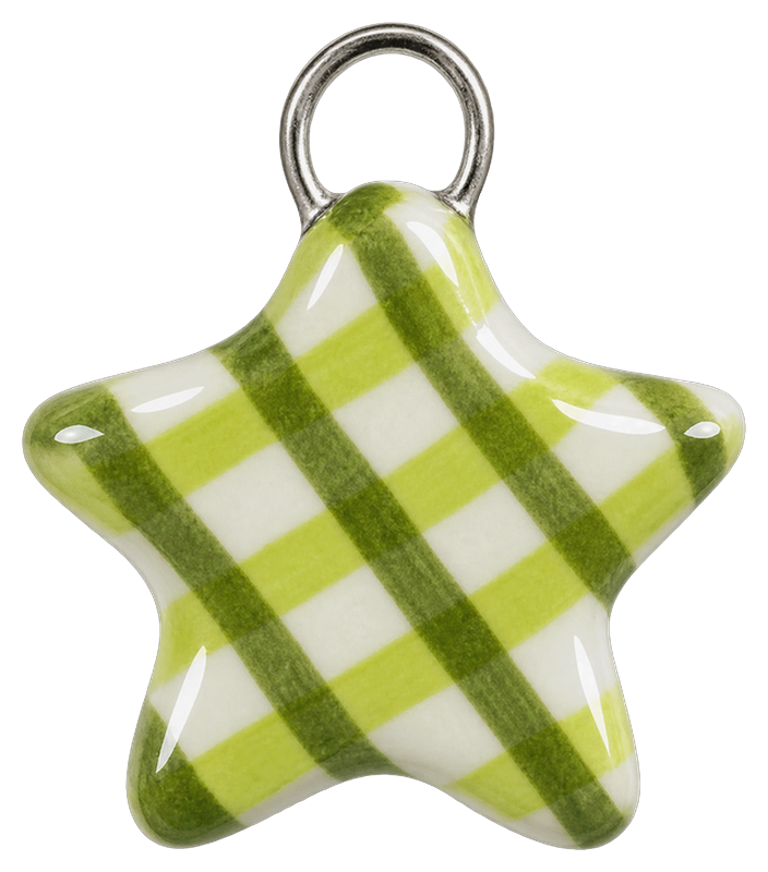 C&C Gingham Star Green charm Silver